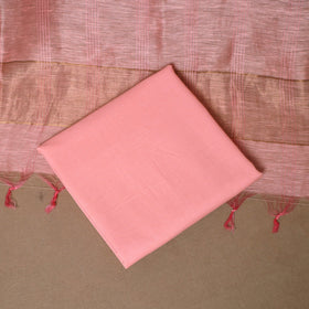Pink - 3pc linen silk handloom unstitched plain dress