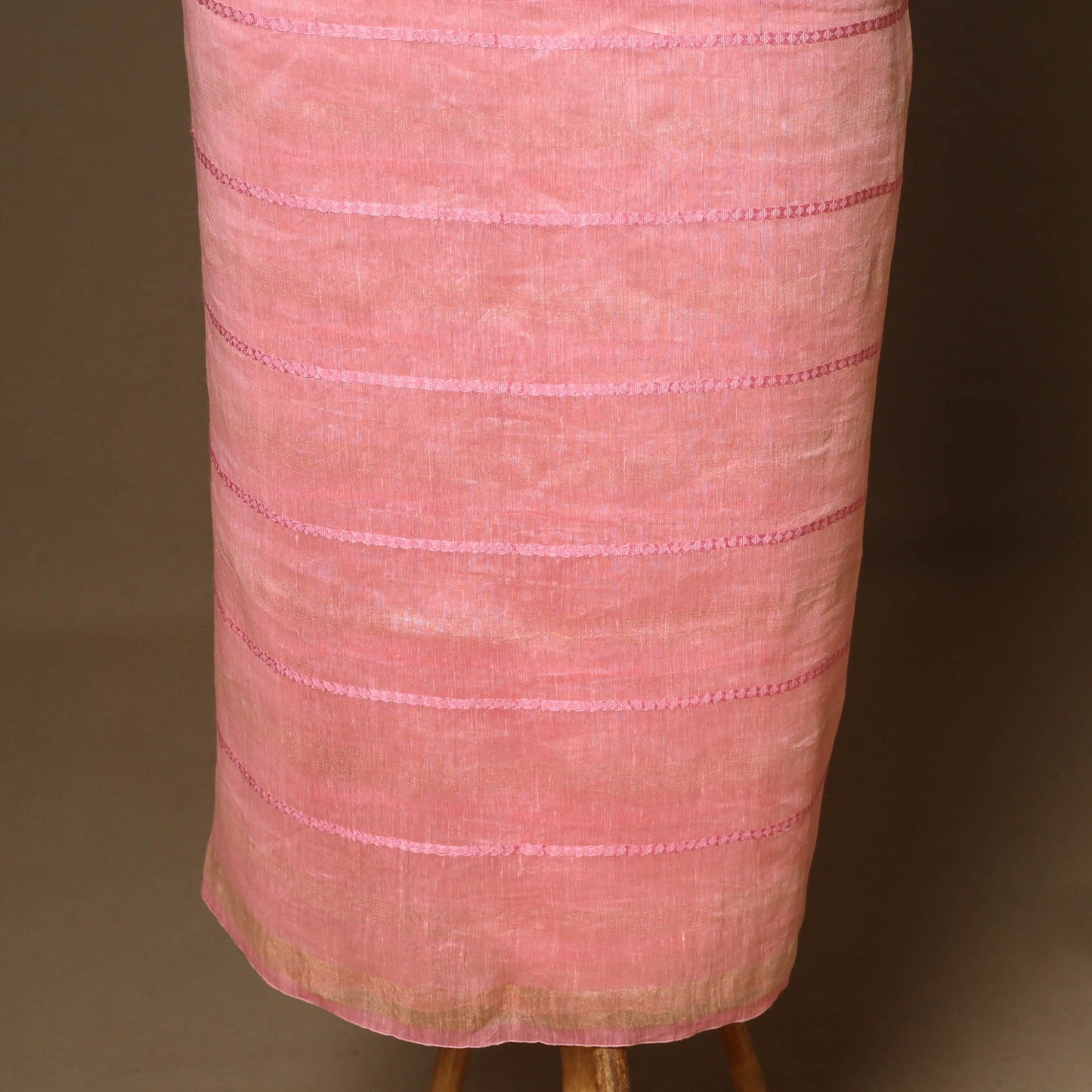 Pink - 3pc linen silk handloom unstitched plain dress