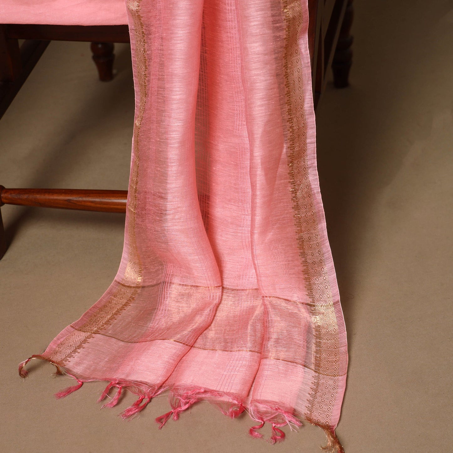 Pink - 3pc linen silk handloom unstitched plain dress