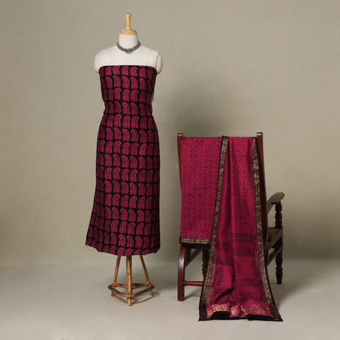 Pink - 3pc maheshwari silk unstitched bagh dress material