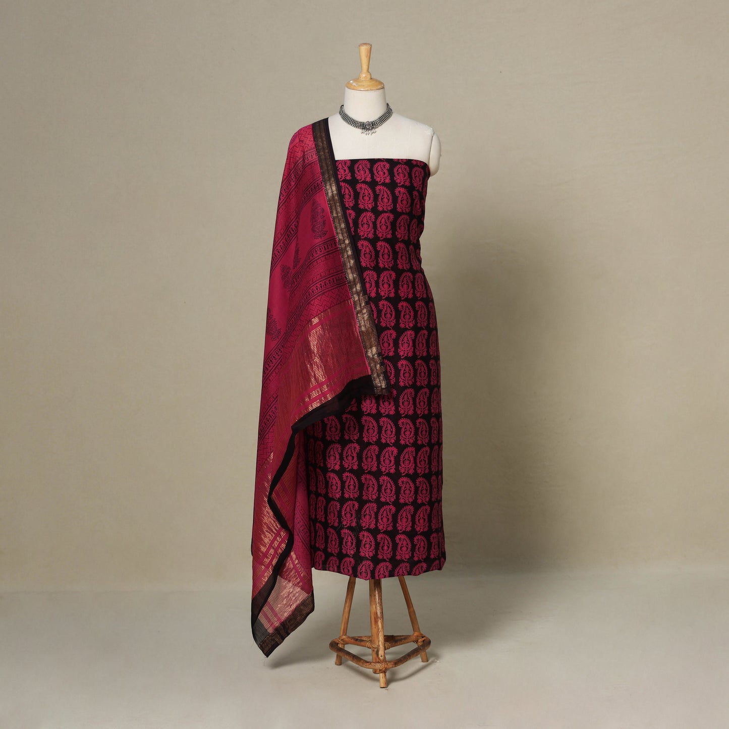 Pink - 3pc maheshwari silk unstitched bagh dress material