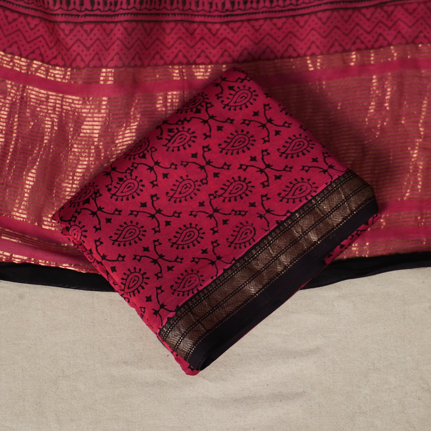 Pink - 3pc maheshwari silk unstitched bagh dress material