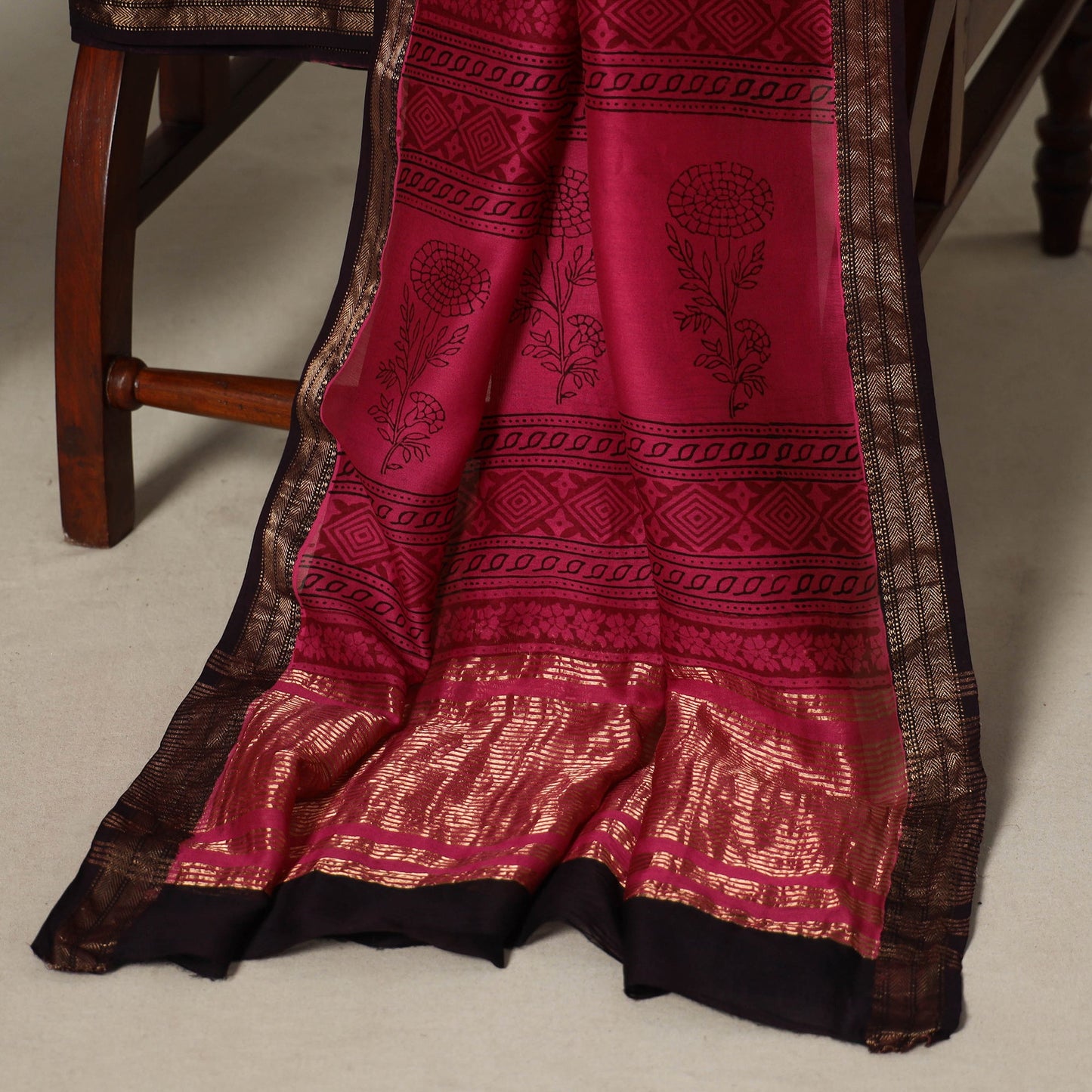 Pink - 3pc maheshwari silk unstitched bagh dress material