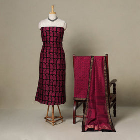 Pink - 3pc maheshwari silk unstitched bagh dress material