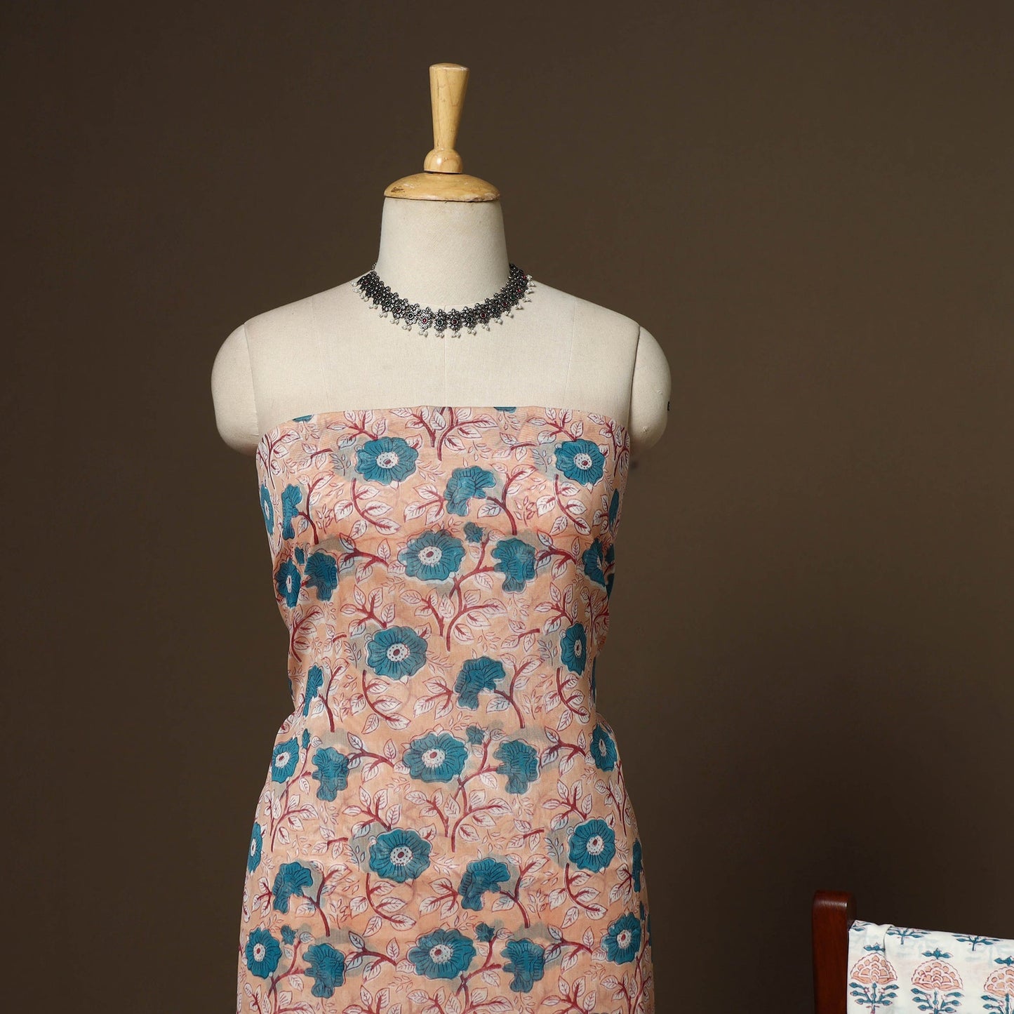 3pc maheshwari silk unstitched hand sanganeri dress