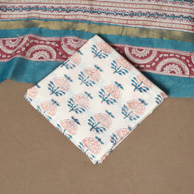 3pc maheshwari silk unstitched hand sanganeri dress