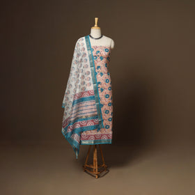 3pc maheshwari silk unstitched hand sanganeri dress