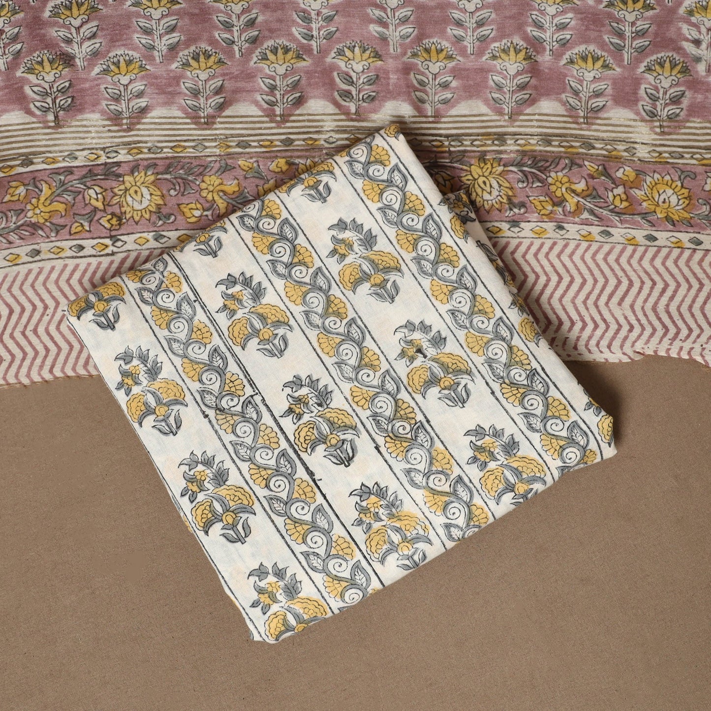 3pc maheshwari silk unstitched hand sanganeri dress