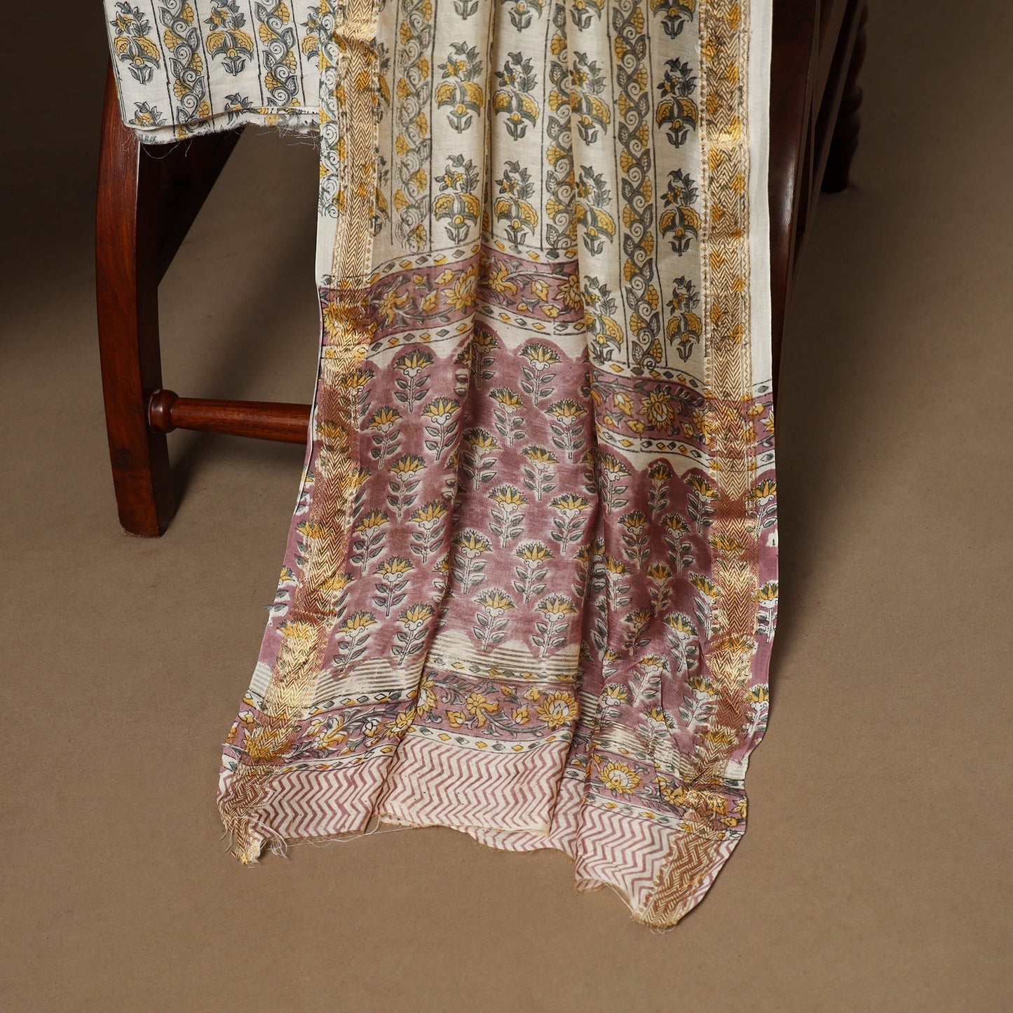 3pc maheshwari silk unstitched hand sanganeri dress