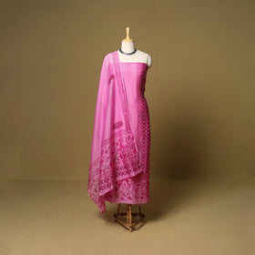 3pc mul chanderi handloom unstitched sanganeri dress