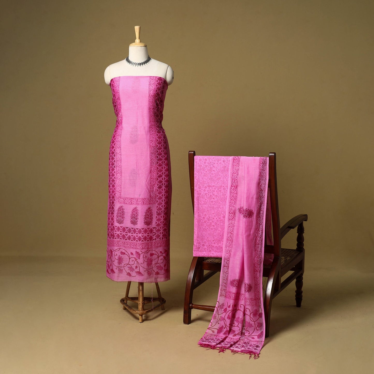 3pc mul chanderi handloom unstitched sanganeri dress