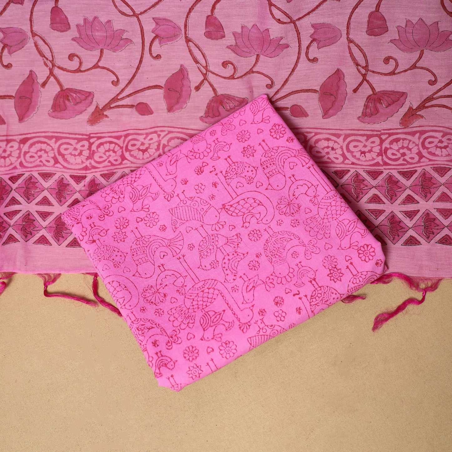 3pc mul chanderi handloom unstitched sanganeri dress