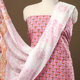Buy Pink 3pc Sanganeri Block Print Cotton Dress Material