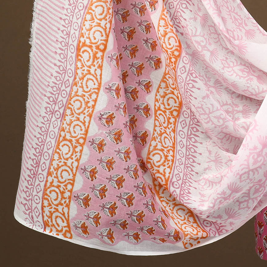 Buy Pink 3pc Sanganeri Block Print Cotton Dress Material