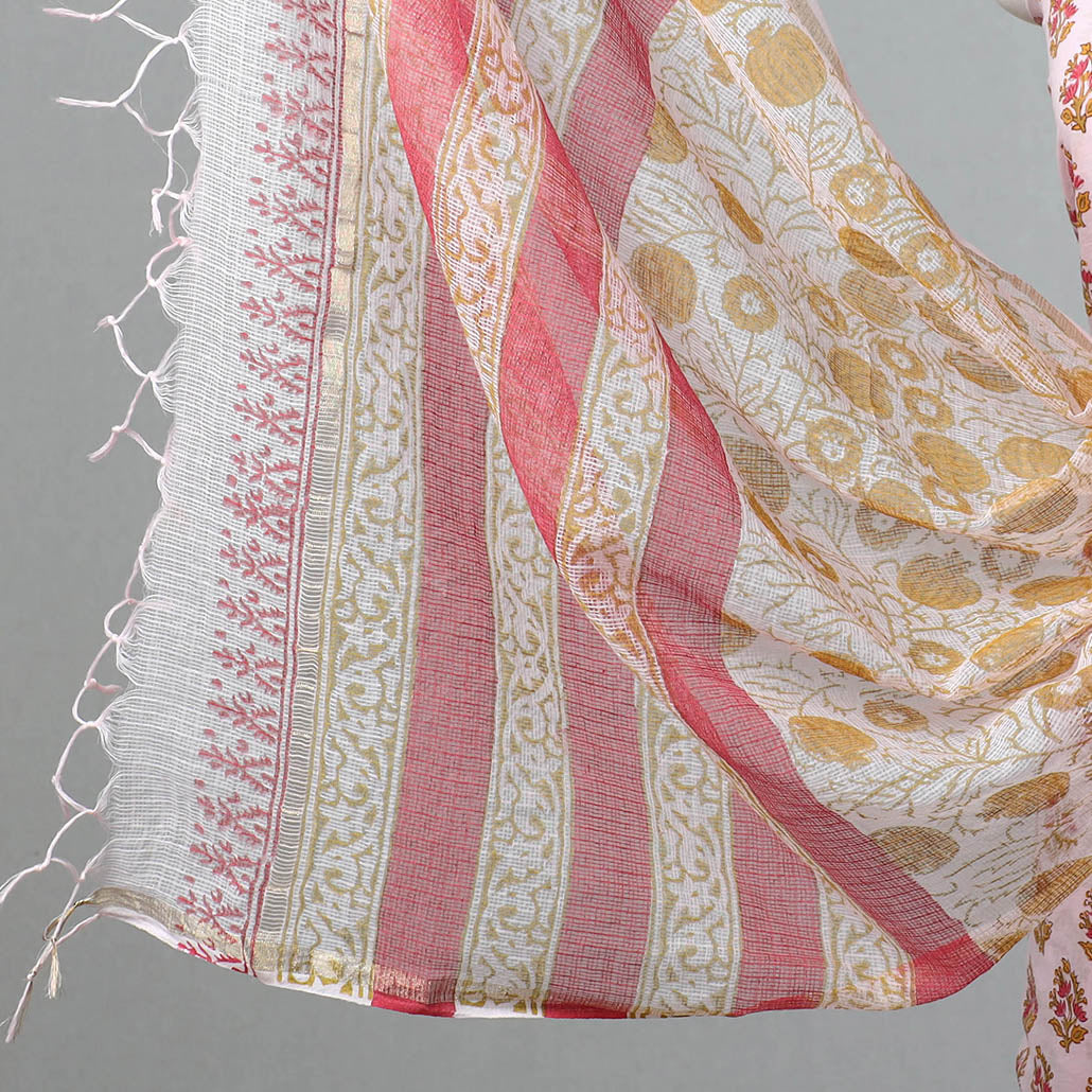 Buy 3pc Sanganeri Block Printed Cotton Suit Material with Kota Doria Dupatta 10 Onine at iTokri.com