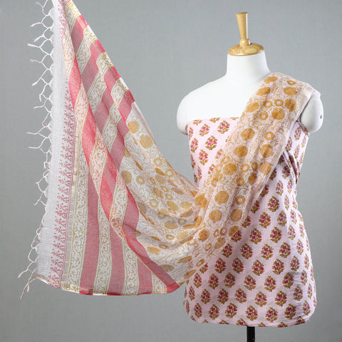 Buy 3pc Sanganeri Block Printed Cotton Suit Material with Kota Doria Dupatta 10 Onine at iTokri.com