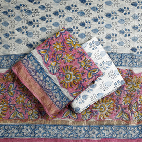 Buy 3pc Sanganeri Block Printed Maheshwari Silk Suit Material Set Online at iTokri.com