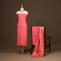 Pink - 3pc silk cotton meena weaving unstitched banarasi