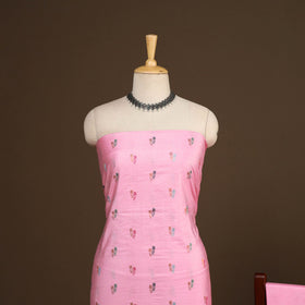 Pink - 3pc silk cotton meena weaving unstitched banarasi