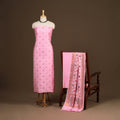 Pink - 3pc silk cotton meena weaving unstitched banarasi
