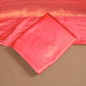 Pink - 3pc silk cotton meena weaving unstitched banarasi