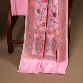 Pink - 3pc silk cotton meena weaving unstitched banarasi
