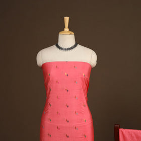 Pink - 3pc silk cotton meena weaving unstitched banarasi