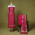 Pink - 3pc tanchoi silk cotton unstitched banarasi dress