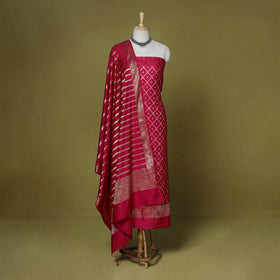 Pink - 3pc tanchoi silk cotton unstitched banarasi dress