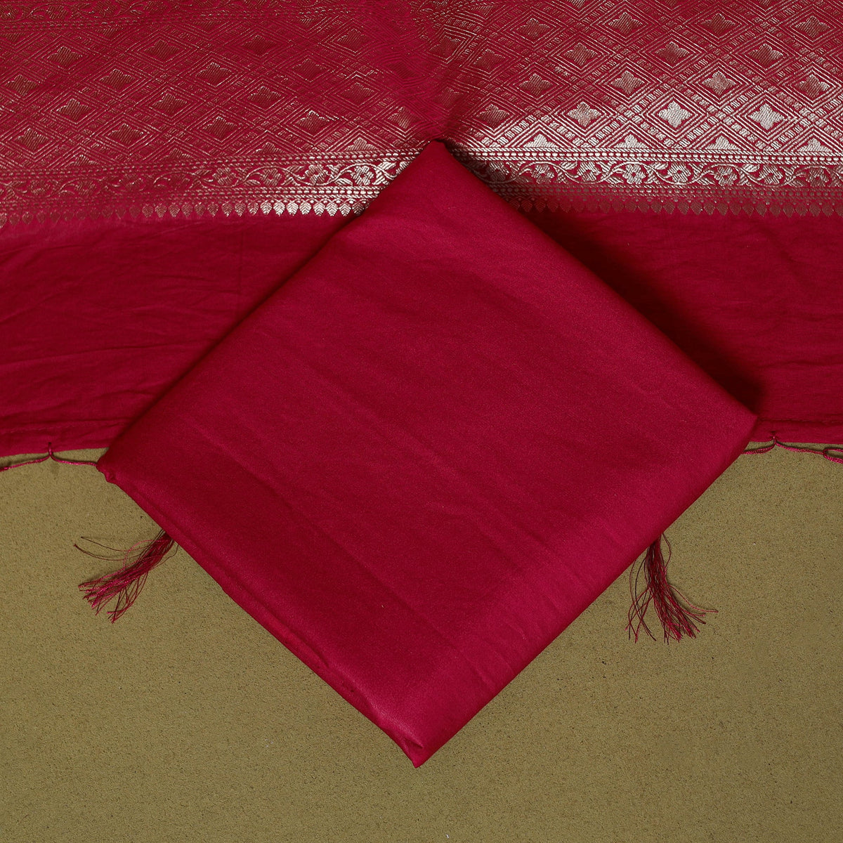 Pink - 3pc tanchoi silk cotton unstitched banarasi dress