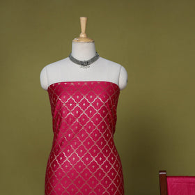 Pink - 3pc tanchoi silk cotton unstitched banarasi dress