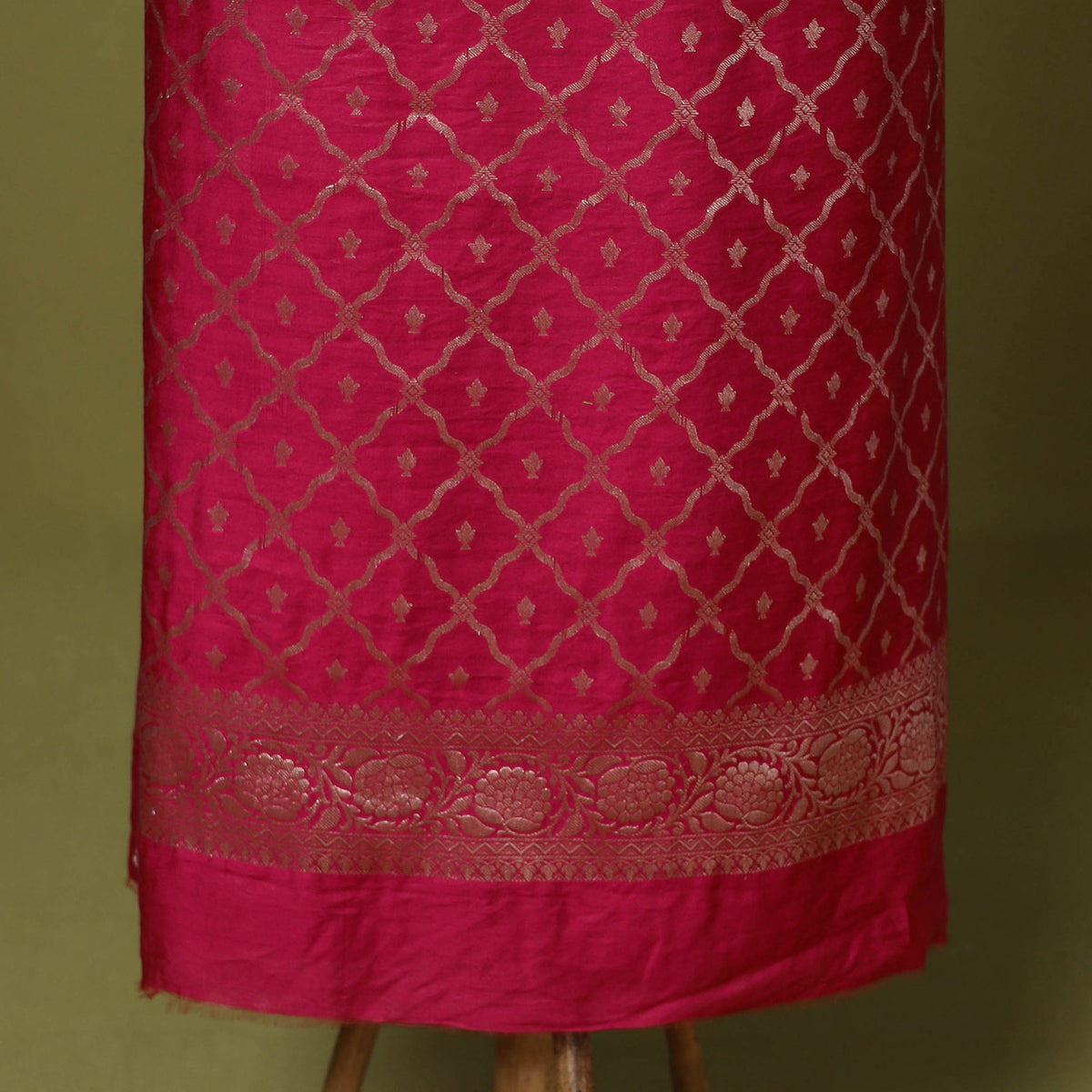 Pink - 3pc tanchoi silk cotton unstitched banarasi dress