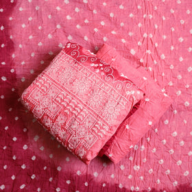 Pink 3pc Tie & Dye Satin Cotton Bandhani Dress Material