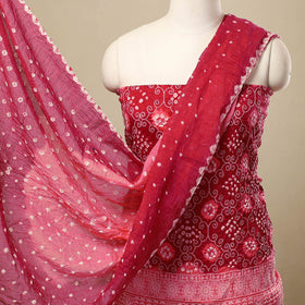 Pink 3pc Tie & Dye Satin Cotton Bandhani Dress Material