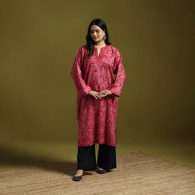 Pink - aari heavy hand embroidery kashmiri merino wool