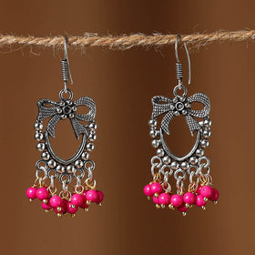 Pink Aarohi German Silver Beaded Earrings