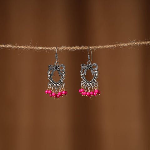 Pink Aarohi German Silver Beaded Earrings