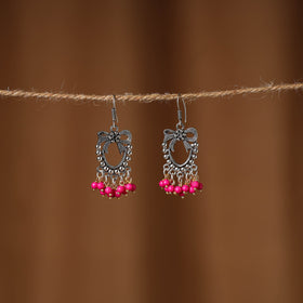 Pink Aarohi German Silver Beaded Earrings