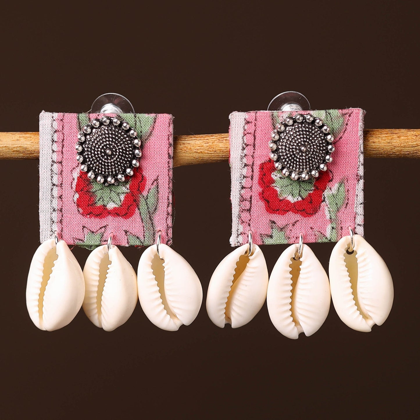Pink - alina handcrafted gs & shell work fabart earrings