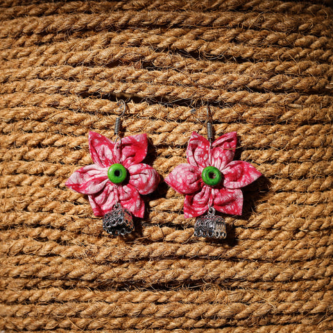 Pink - alisha handcrafted gs fabart phool kali earrings