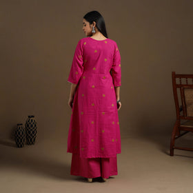 Angrakha Cotton Gota Work Pink Jacquard Kurta with Palazzo Set