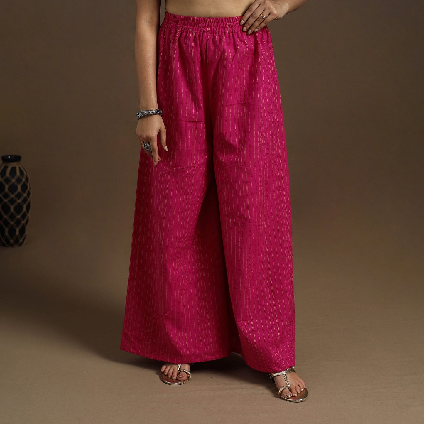 Angrakha Cotton Gota Work Pink Jacquard Kurta with Palazzo Set
