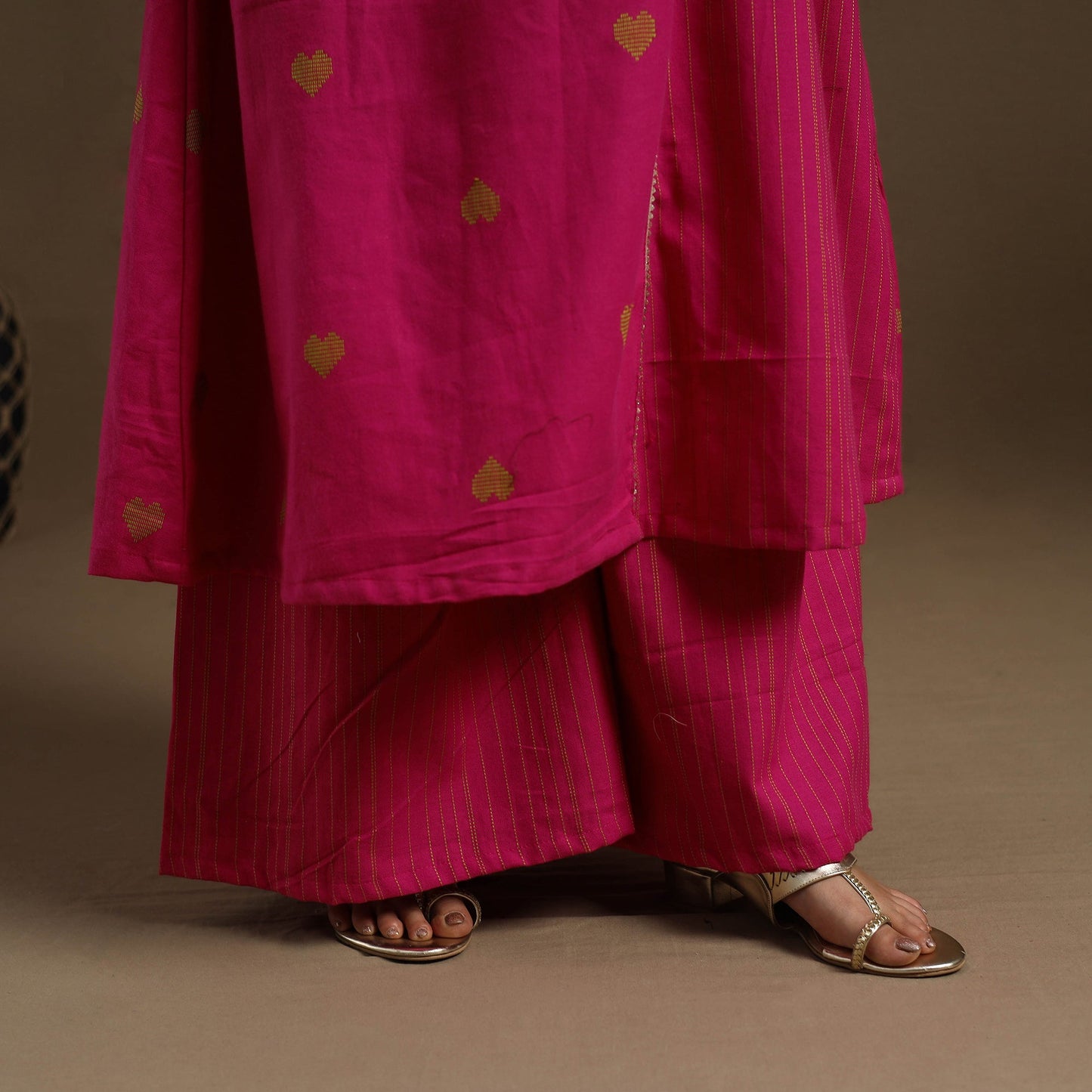 Angrakha Cotton Gota Work Pink Jacquard Kurta with Palazzo Set
