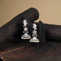 Pink - antique silver finish oxidised stone work jhumka