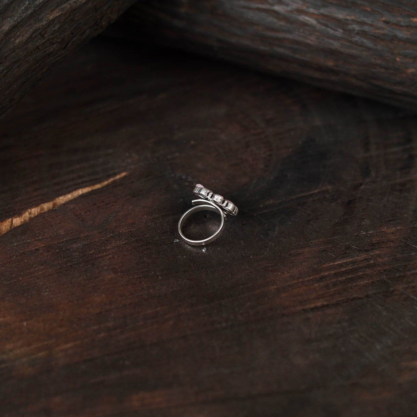 Pink - antique silver finish oxidised stone work ring 82