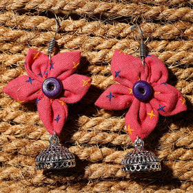 Pink - arushi handcrafted gs fabart phool kali earrings