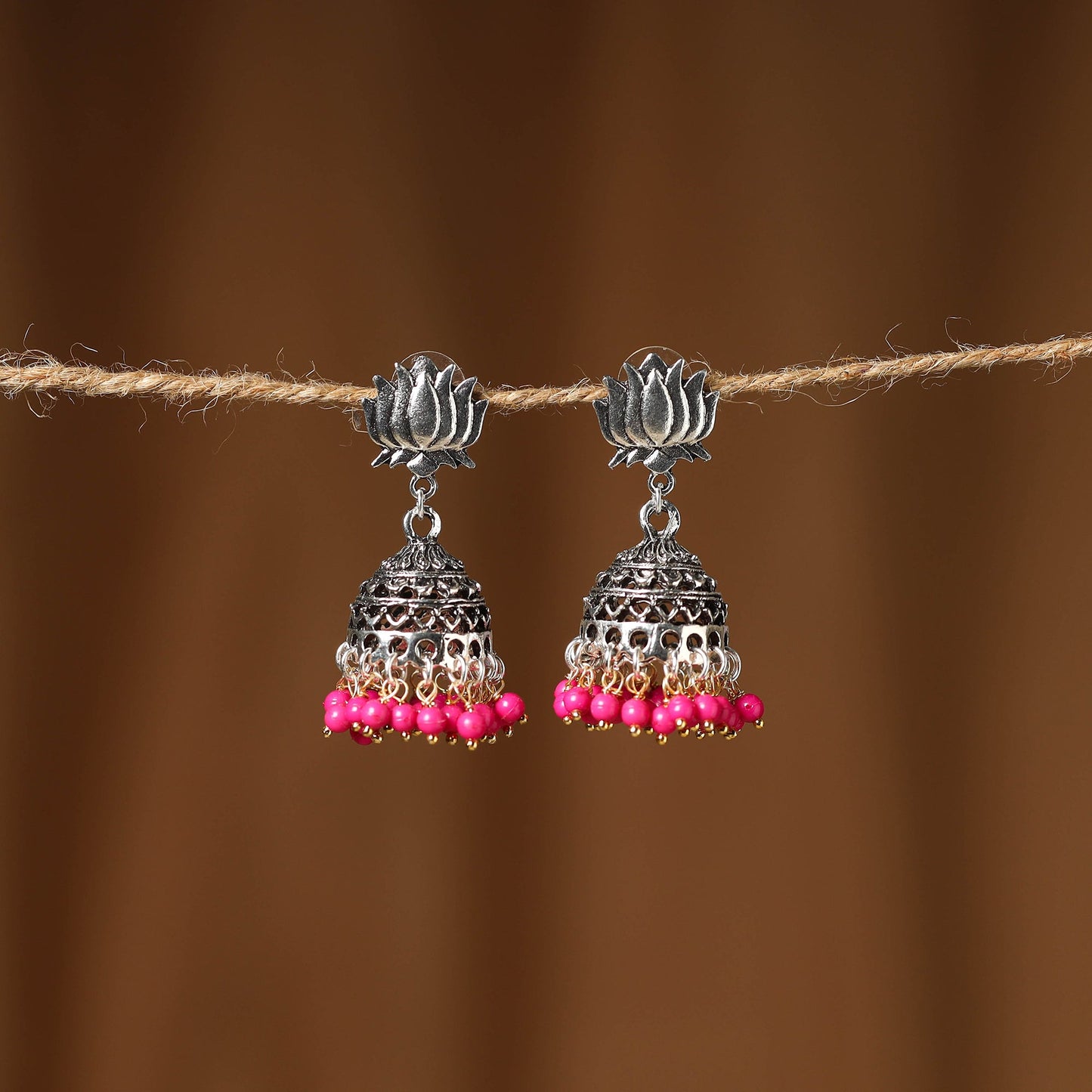 Ayaana German Silver Beaded Jhumki Earrings