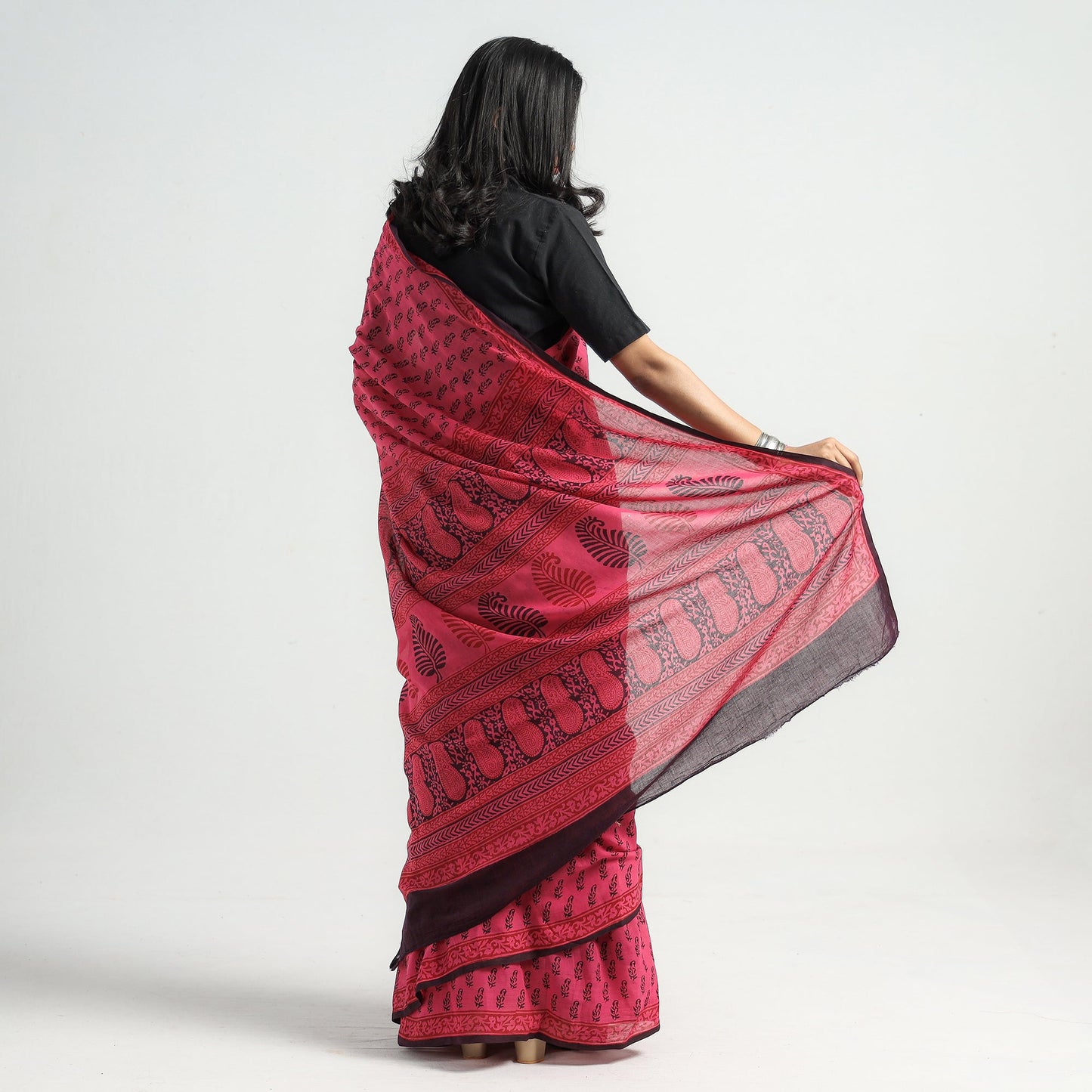 Pink Bagh Hand Block Printed Natural Dyed Cotton Saree