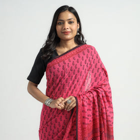 Pink Bagh Hand Block Printed Natural Dyed Cotton Saree