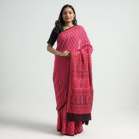 Pink Bagh Hand Block Printed Natural Dyed Cotton Saree